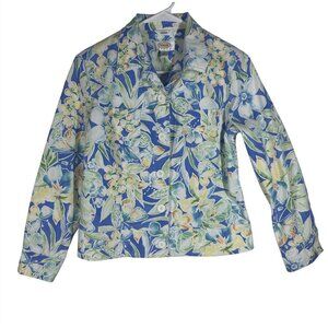 Talbots‎ Petites Floral Print Button Down Stretch Jacket Blue Colorful Size 2P